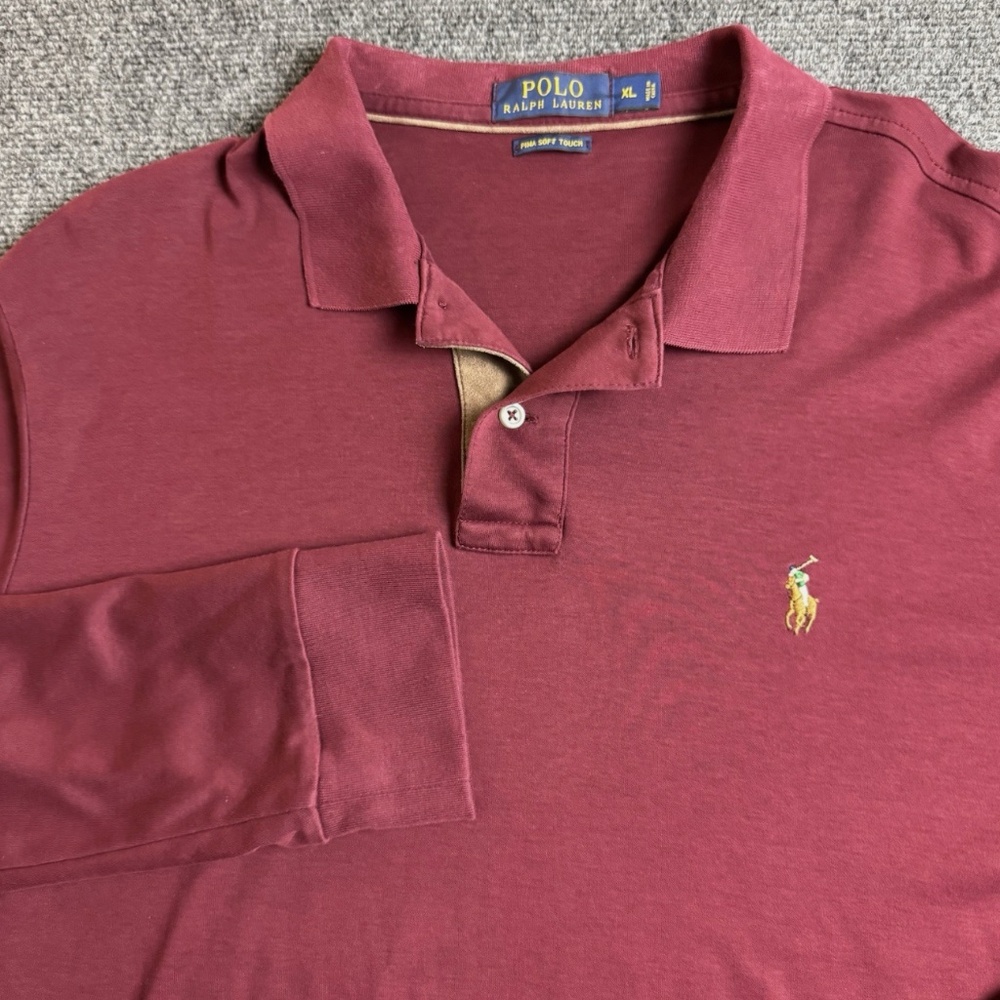 Polo Ralph Lauren Mens Polo Shirt XL Red Soft Touch Leather Trim Flesh Pony